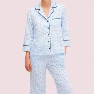 kate spade Light Blue Polka Dot Two-Piece Pajama Set with Black Piping